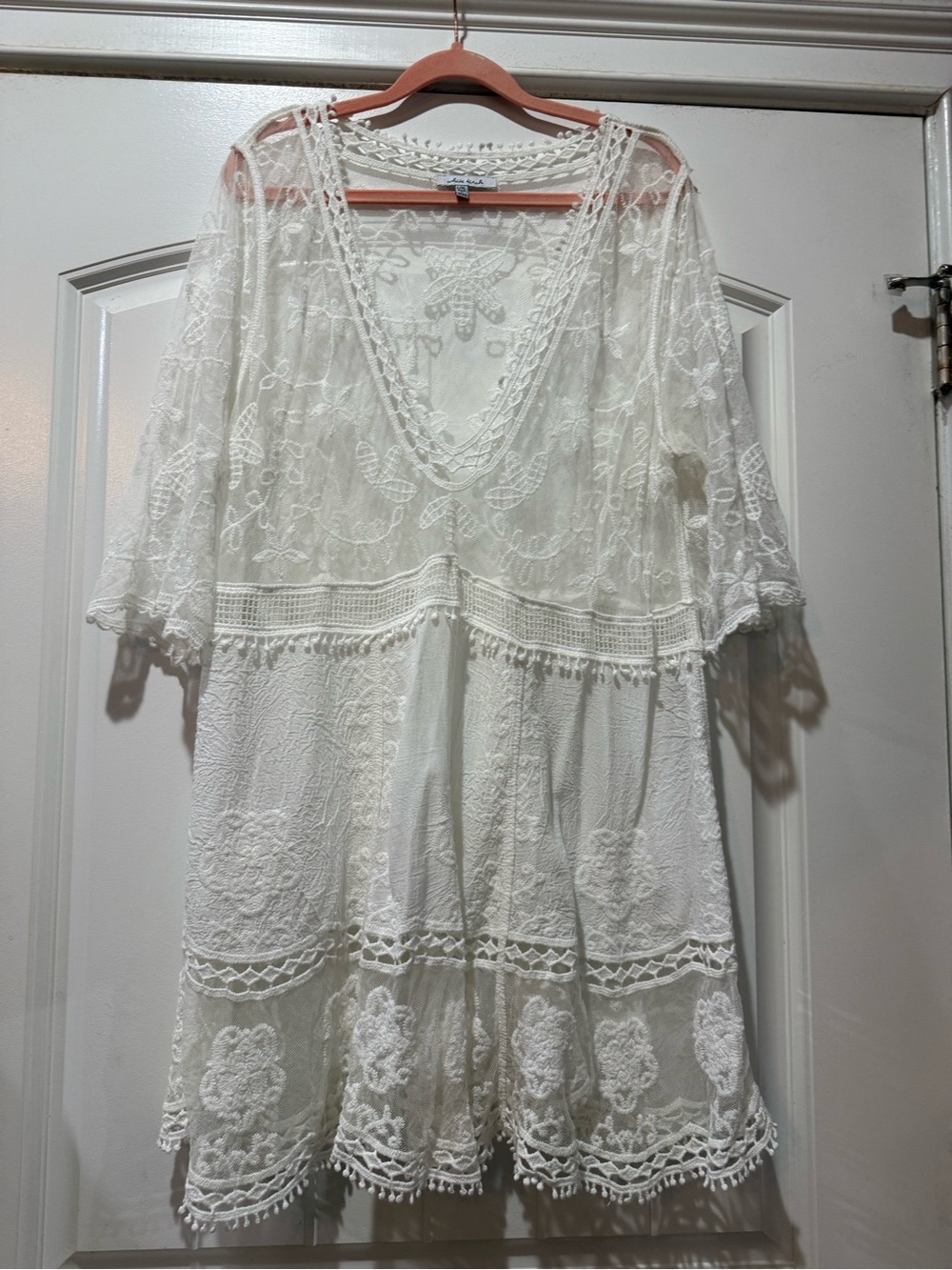 white birch Ivory Lace V-Neck Boho Tunic